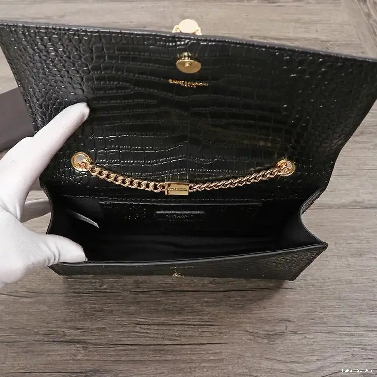 CHEAP In Medium Kate with Black Bag Chain Crocodile Gold Laurent Leather Embossed Saint Tassel Shiny 0408